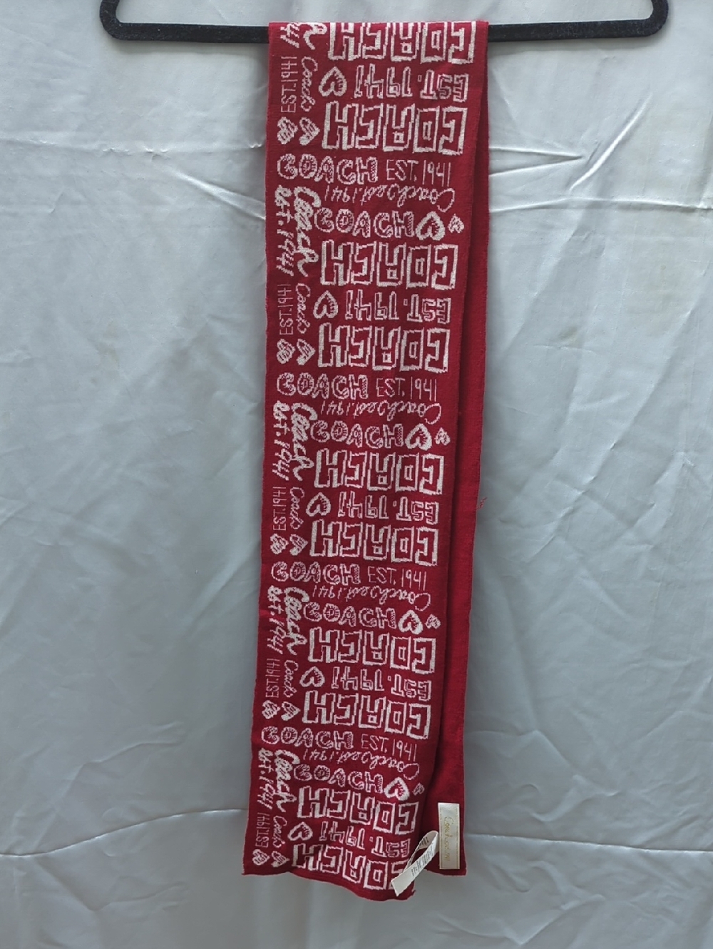 vintage Coach Red and White Logo Knit Scarf